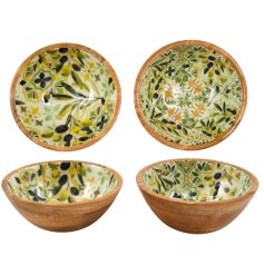 Charming olive branch design with a vivid coloured interior and rustic wooden rim