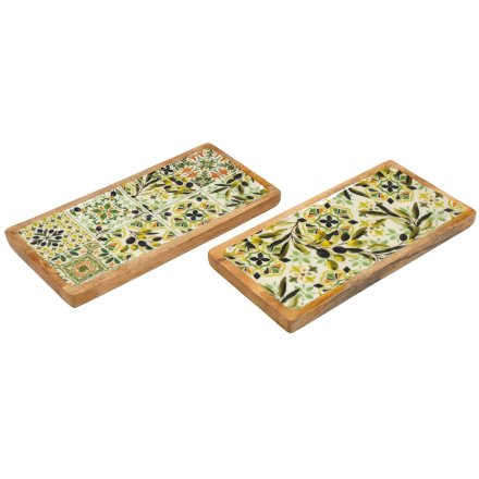 2/A Casa Oliva Wood & Enamel Tray, 40cm 