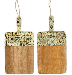 Stylish olive wood serving board featuring an enamel detail ideal for chopping and presenting