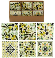 a charming set of 6 olive designed coasters 