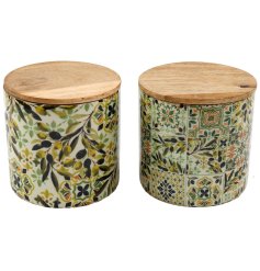 a stunning olive wood and enamel storage jar 
