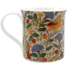 Colourful birds and botanical details bring a cheerful touch to this classic mug