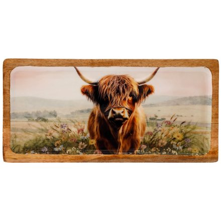 Spring Highland Cow Enamel Tray, 40cm 