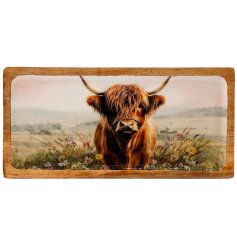 Charming enamel tray perfect for serving or display with a fresh spring cow design