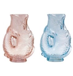 Graceful glass vases with fish-motif design in delicate pastel hues