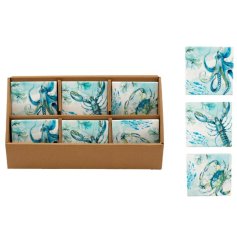 Stylish stoneware coasters featuring elegant ocean-inspired prints for a coastal touch