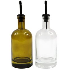 Elegant glass oil bottle with pour spout, perfect for your kitchen essentials