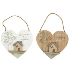 Delightful heart-shaped plaques featuring pebble-style houses and touching sentiments to warm your space