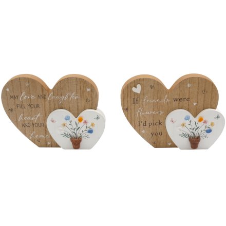 2/A Wooden Double Heart Plaques, 22cm 