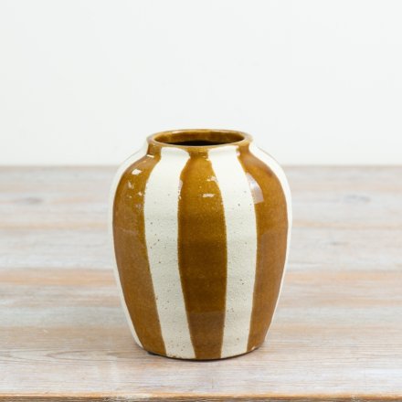 Small Mustard Striped Vase, 14cm