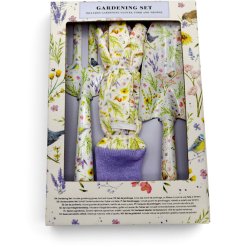 Delight any gardening enthusiast with this stylish set of tools and gloves adorned with floral and wing patterns