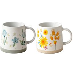 Delightful stoneware mugs adorned with fine wildflower designs for your favourite cuppa