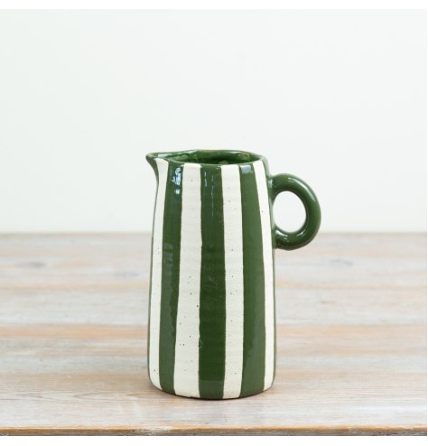 delightful striped ceramic pitcher vase with a modern artisanal feel