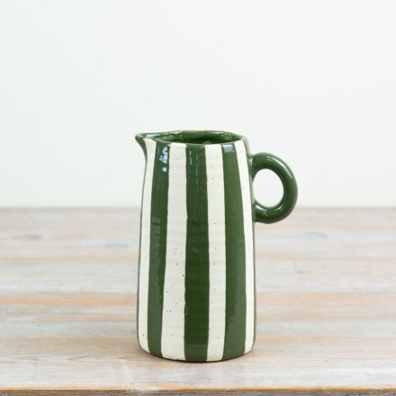 Forest Green Striped Jug 17cm 