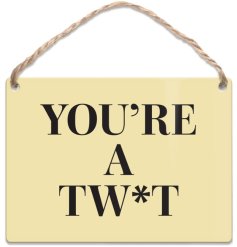 Bring a playful twist to your decor with this cheeky metal hanging sign