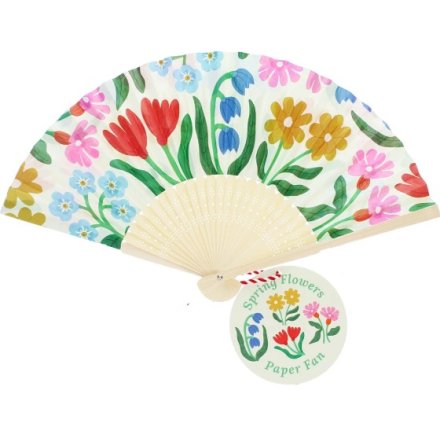 Elegant floral hand fan made from recycled paper, ideal for sunny days and special events