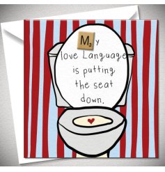 a charming love language toilet seat greeting card 