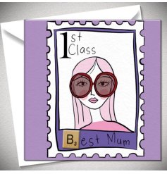  A chic line-art drawing of a woman with straight pink hair and oversized, round burgundy sunglasses.