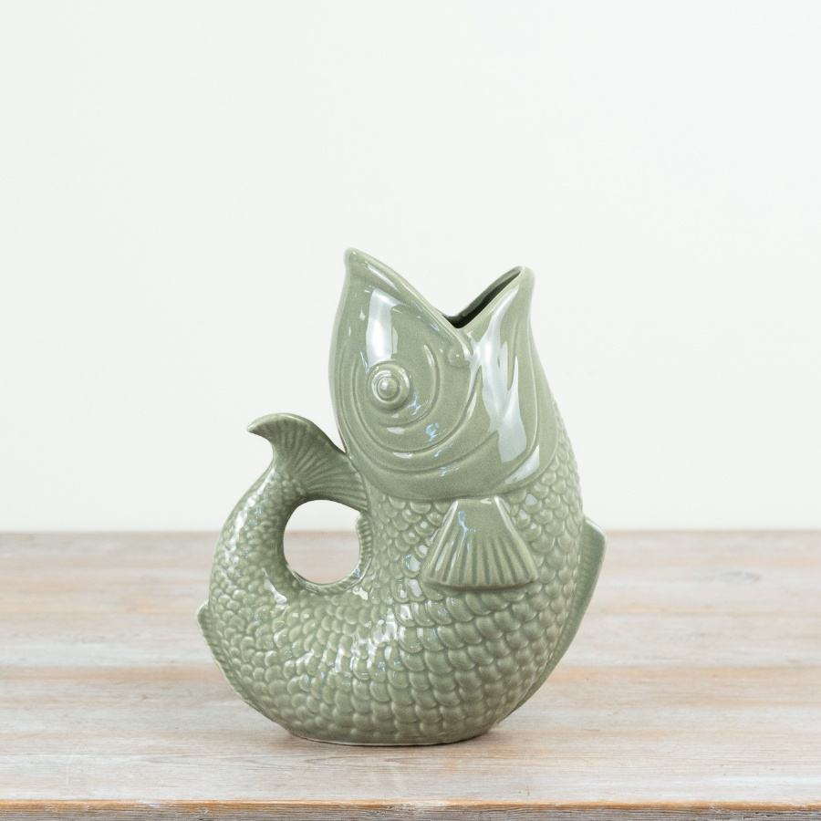 Salie Groene Vaas in de vorm van een Vis, 24,7 cm voor wholesale door Gainsborough Giftware x Portland Living